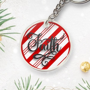 Faith, Candy, Cane, Stripes, Keychain, Bag, Set, Custom, Personalized, Christmas, 2021, Stocking, Tags, Cute, Keyring, Fun, Festive, Winter