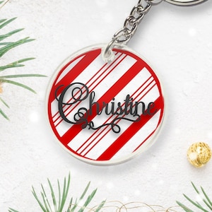 Custom, Personalized, Candy, Cane, Stripes, Keychain, Bag, Tag, Set, Christmas, 2021, Stocking, Tags, Cute, Keyring, Fun, Festive, Winter