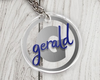 Personalized Monogram Initial Name Keychain Silver Acrylic Vinyl Custom