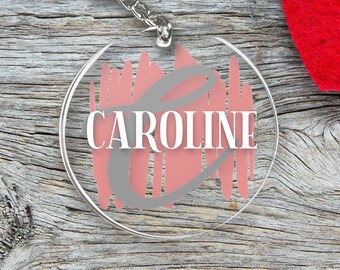 Custom Personalized Sealed Monogram Letter Name Keychain with Pink Scribble Background Silver Initial and White Name Acrylic Bag Tag
