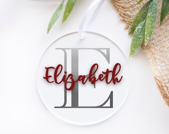Custom, Personalized, Name, Initial, Monogram, Gift, Tag, Christmas, Tree, Ornament, Acrylic, Vinyl, Ribbon, Winter, Fun