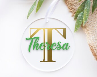Custom, Personalized, Name, Initial, Monogram, Gift, Tag, Christmas, Tree, Ornament, Acrylic, Vinyl, Ribbon, Winter, Fun