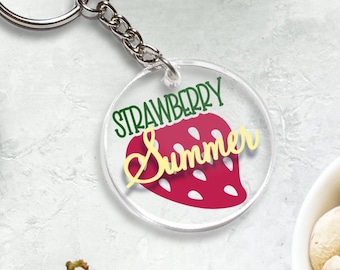 Watermelon, Strawberry, Lemonade, lemon, slice, sweet, sour, Keychain, Acrylic, Yellow, green, hot pink, Green, Vinyl