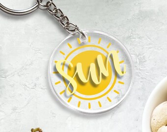 Summer, Sun, Sunshine, Starfish, Vibes, Sunny, Keychain, Acrylic, Yellow, Green, Vinyl
