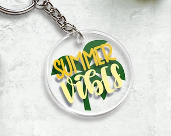 Sun, Sunshine, Starfish, Summer, Sunny, Keychain, Acrylic, Yellow, Green, Vinyl