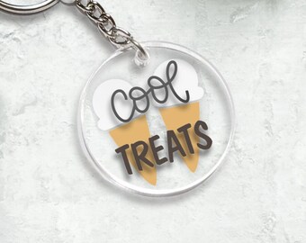 Cool Treats and Drinks, Iced, Coffee, Sweet, Tea, Ice Cream, Summer, Sunny, Keychain, Acrylic, White, Tan, Gray, Vinyl