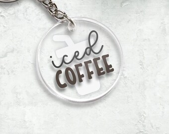 Cool Treats and Drinks, Iced, Coffee, Sweet, Tea, Ice Cream, Summer, Sunny, Keychain, Acrylic, White, Tan, Gray, Vinyl