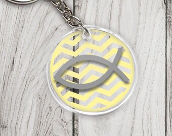 Customizable Personalized Design You Own Ichthus Keychain Jesus Fish Custom Color Pattern Christian Gift