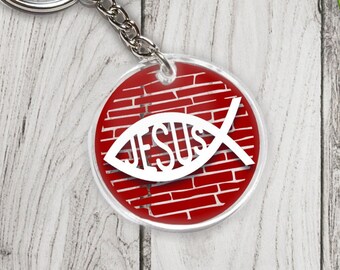 Ichthus Keychain Jesus Fish Custom Color Pattern Christian Gift