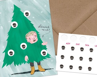 Advent Calendar Postcard | A6 | Decorate Me Advent Calendar for Boys | Countdown Calendar Postcard with Skulls | Christmas tree