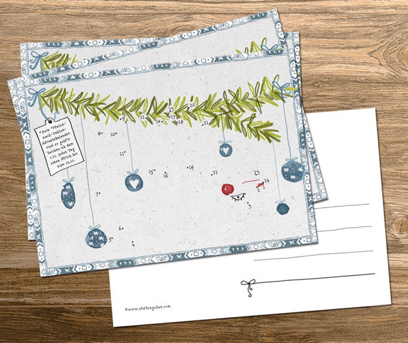 Adventskalender Postkarten zum ausmalen Malen nach Zahlen - Etsy.de