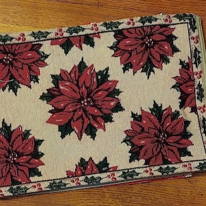Holiday Winter Poinsettia Tapestry Table Runner