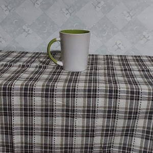 Farmhouse Gray Keaton Plaid Fabric Tablecloth