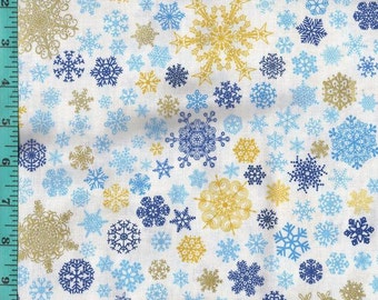 Holiday Snowflake Blue Metallic, Fabric Quilting Crafting Home Decor