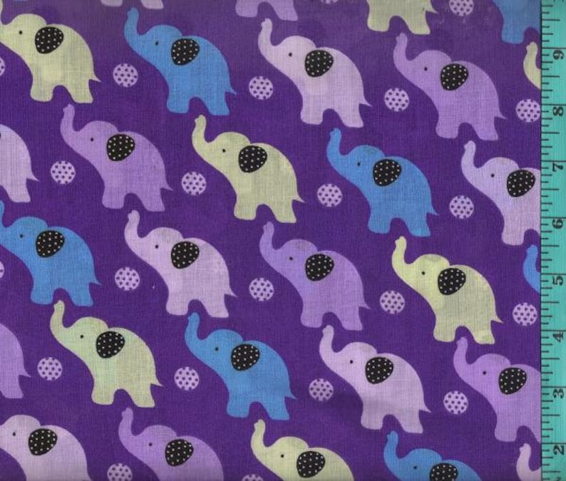 Elephant Polka Dot purple Fabric Cotton Quilt Craft Home Etsy