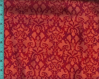 Damask Coral Orange Red Fabric, Quilt or Craft Cotton Fabric