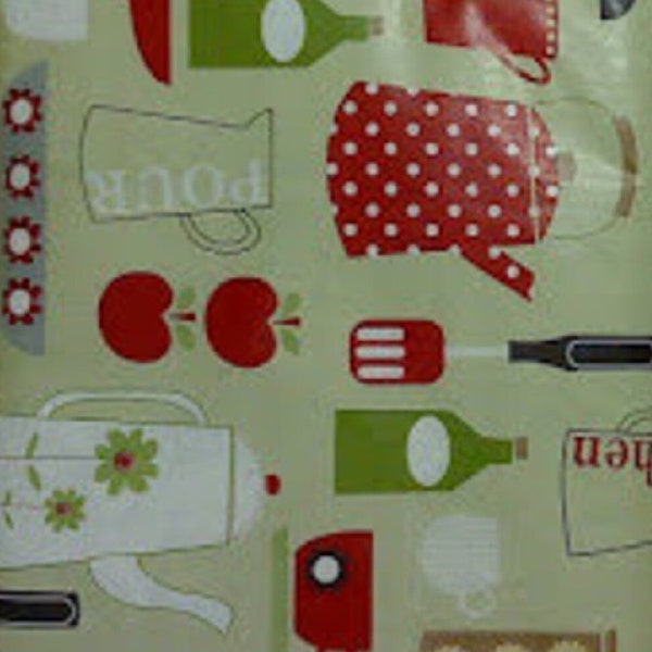 Kitchen Cooking Utensils Vinyl Tablecloth with Flannel Back