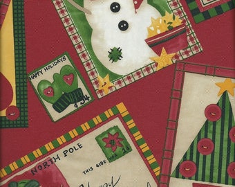 Winter Holiday Postcards Vinyl Tablecloth with Flannel Back