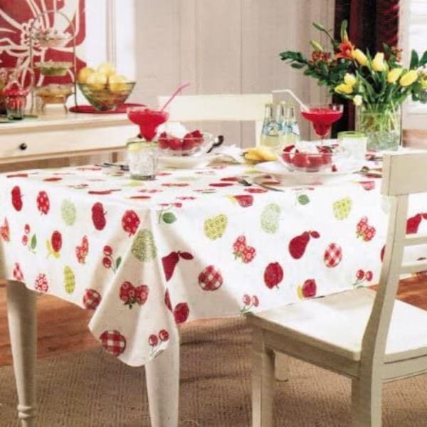 Fun Fruit (Apples, Strawberries, Cherries, etc.) Tablecloth with Flannel Back (#EBRTR-8266)