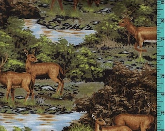 Deer Scene Fabric, Home Decor Quilt or Craft