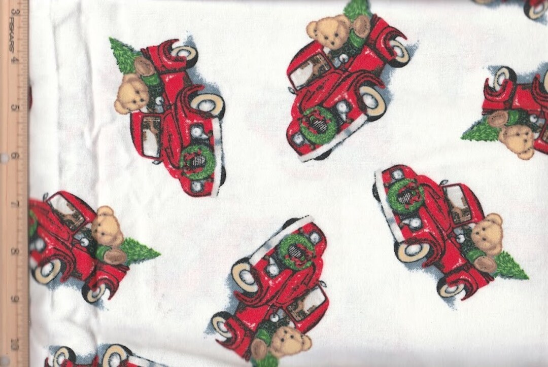 Blue Jean Teddy Bear in Truck Cotton Flannel Fabric, Quilt or Craft