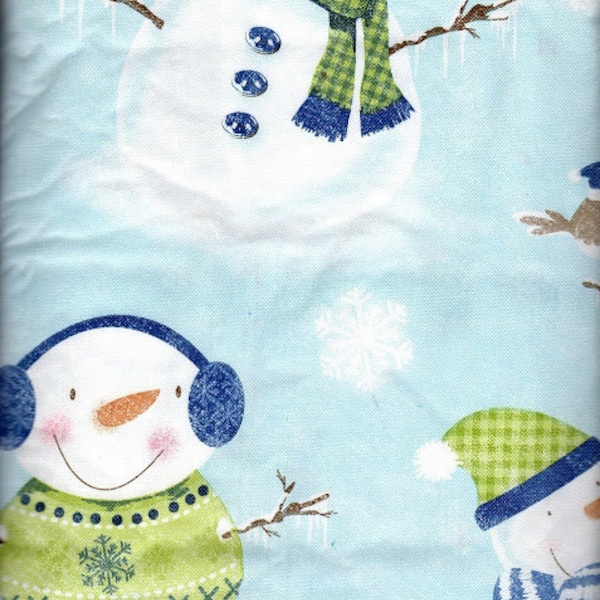 52 x 52'' Holiday Winter Snowy Snowman Vinyl Tablecloth with Flannel Back