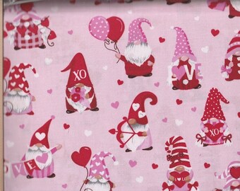 Valentine Gnome Fabric, Quilt or Craft Cotton Fabric