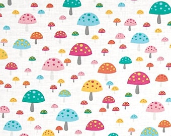 Mushrooms (White background) Fabric Quilting Crafting Home Decor