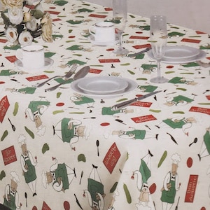 Chef Bon Appetit Green Fabric Tablecloth