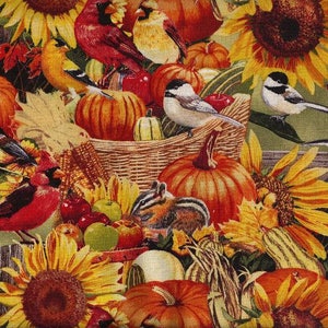 Fall Autumn Harvest Sunflower Bird Quilt Craft Cotton Fabric