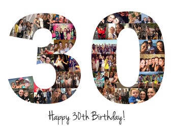 30th birthday gift number photo collage 30th anniversary party decoration picture collage custom made from your photographs