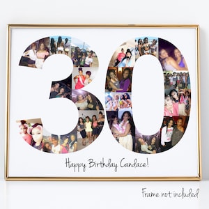 30th Birthday Gift, Number Photo Collage, 30th Anniversary Party Decoration, Picture Collage, Custom Made from your Photographs!