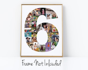 Personalized 6th Birthday Photo Collage - Anniversary Gift or Party Decoration - Custom Made with your Digital Pictures!