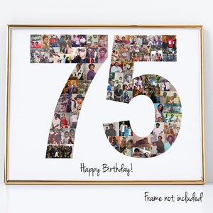 Personalized 75th Birthday Gift, Number Photo Collage, 75th Party Decorations