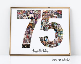 Personalized 75th Birthday Gift, Number Photo Collage, 75th Party Decorations