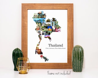 Thailand Map Photo Collage - Personalized Travel Souvenir Gift - Custom Photo Collage Made with Your Pictures!