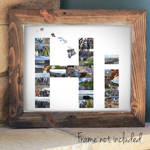 Collage de fotos personalizado con el mapa del estado de Hawái, recuerdo de vacaciones hawaianas hecho a medida, decoración de pared