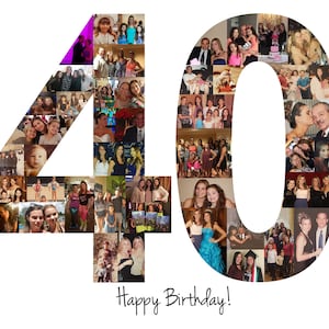 40th Birthday Party Decoration Photo Collage Sign Custom Birthday Gift Made with Your Digital Pictures image 9