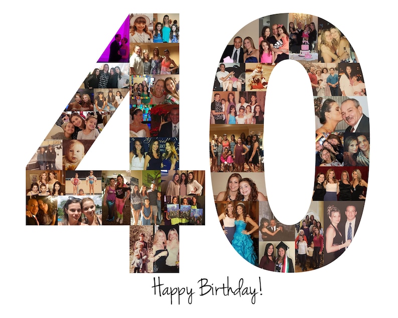 40th Birthday Party Decoration Photo Collage Sign Custom Birthday Gift Made with Your Digital Pictures image 9