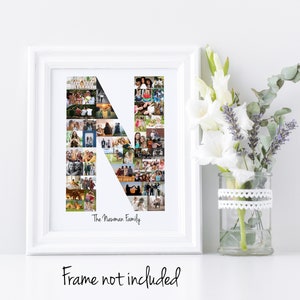 Collage de fotos de la letra N - Collage de imágenes de monograma personalizado - Regalo de boda de cumpleaños