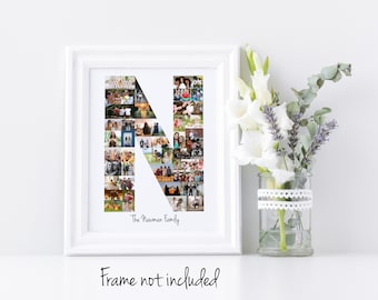 Letter N Photo Collage - Personalized Monogram Picture Collage - Birthday Wedding Gift