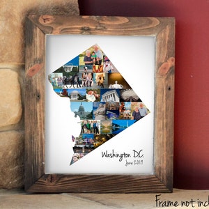 Collage de fotos del mapa de Washington DC - Regalo de recuerdo de viaje personalizado del Distrito de Columbia - ¡Hecho a medida con tus imágenes!