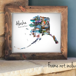 Collage de fotos personalizado con el mapa del estado de Alaska, recuerdo de viaje para unas vacaciones en Alaska, regalo del estado de Alaska