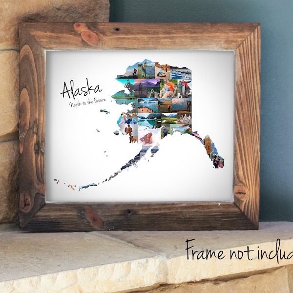 Personalized Alaska State Map Photo Collage, Travel Souvenir for an Alaskan Vacation, Alaska State Gift