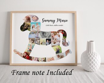Personalized Rocking Horse Photo Collage – Custom Baby Nursery Wall Art Made with Your Photos