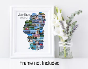 Lake Tahoe Map Photo Collage - Personalized with your digital pictures - Lake Life Art