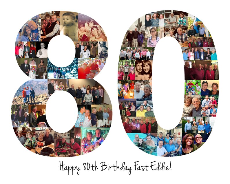 80th Birthday Gift, 80th Birthday Party Decoration - 80 Number Photo Collage - Custom Made with Your Digital Pictures! image 14