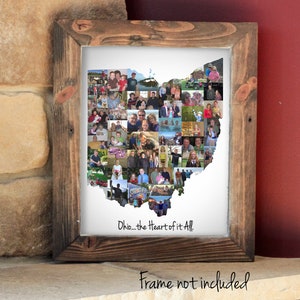 Collage de fotos personalizado del mapa del estado de Ohio, decoración de arte de pared personalizada del estado de Ohio: ¡hecho con tus imágenes digitales!