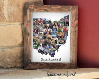 Personalized Ohio State Map Photo Collage, Custom Ohio State Wall Art Decoration - Made with your Digital Pictures!