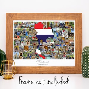 Collage de fotos del mapa del país de Tailandia - Regalo de recuerdo de viaje personalizado - ¡Collage de fotos personalizado hecho con sus imágenes!